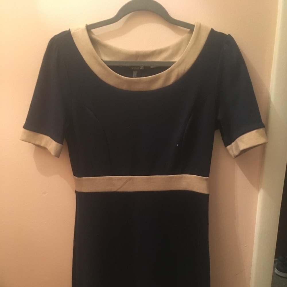 Casual blue and tan dress